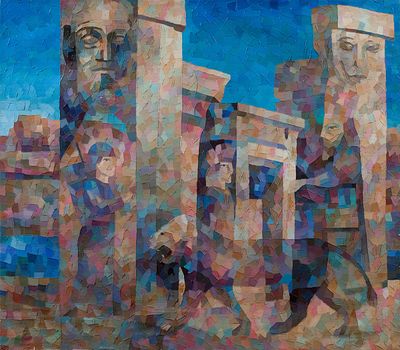 Антошина Ирина "Встреча с Дарием" 2005 г. 70х80 см, холст, масло. Художница родилась 21 февраля 