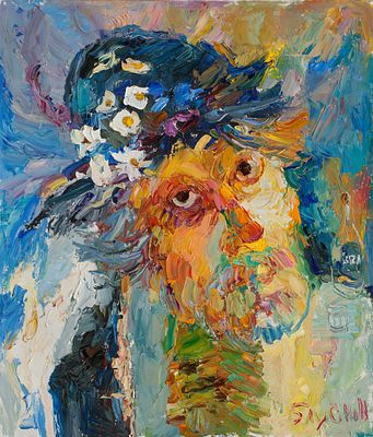 Блуднов Павел "Утро в Кастелло ди Бока. Автопортрет" 2011 г. 70х60 см, холст, масло.