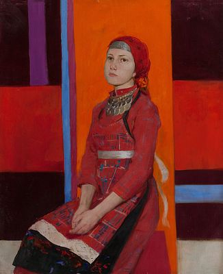 Боброва Юлия "Портрет удмуртской девушки" 2011 г. 80х90 см, холст, масло. Работа в холсте.