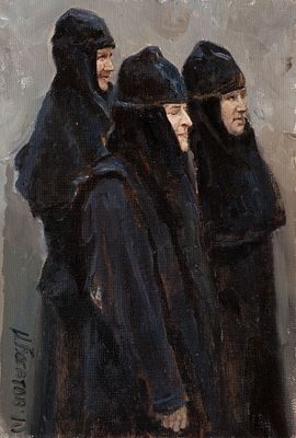 Богатов Илья "Сестры (этюд)" 2010 г. 30х20 см, холст, масло. Илья Александрович Богатов - Член 