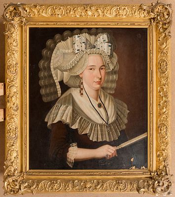 Конец 19 - нач. 20 в. "Портрет леди в кружевном головном уборе", около 1900г., 71x60см, холст 