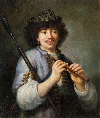 Флинк, Говерт. Рембрандт в виде пастуха с флейтой. Копия музейного уровня.
Размер оригинала 