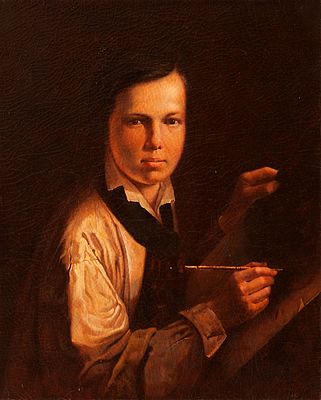 Тропинин Василий. Портрет сына художника у мольберта. Копия музейного уровня. 
Размер оригинала 