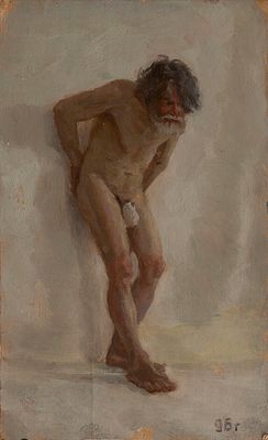 Грузд Валерий "Стоящий натурщик" 1996 г., 40х24 см, картон, масло. Валерий Владимирович Грузд 
