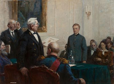 [Очень большой формат] Корляков Юрий Андреевич (1921-1981), "Володя Ульянов получает Аттестат 