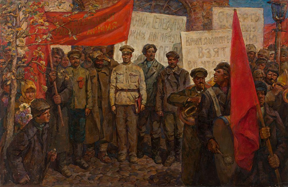 [Очень большой формат] "Демонстрация", 140х200 см, холст, масло. Неизвестный художник (Холуёв 