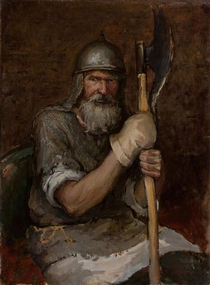 Калинин Михаил "В доспехах" 80х60 см, 1994 г. Холст, масло. Лауреат Золотого Знака и Грантов 