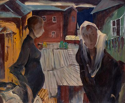 Скок. В.А. Разговор.
50х59см. Картон, масло. Владислав Антонович Скок (1922-2012) — живописец. 