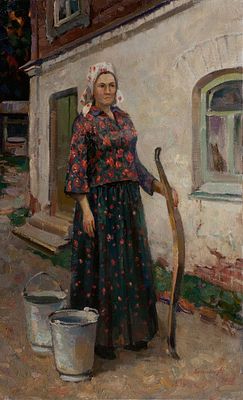 Калинин Михаил "Девушка у дома" 80х50 см, 2009 г. Холст, масло. Лауреат Золотого Знака и 