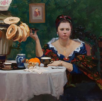 [Большой формат] Подкопаева Мария "За чаем", 2004 г., 90х90 см, холст, масло.
. Мария 