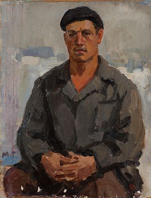 Гуменных Михаил Васильевич (1925-2016) &laquo;Портрет молодого рабочего&raquo; 35х27,5 см. Оргалит, масло. М 