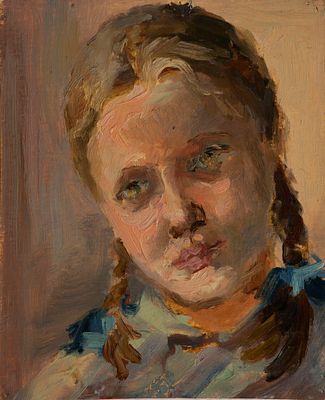 Шурлапова Эмма Васильевна (1937 г.р.) "Тамара", 1954 г. 13,5 х 16,5 см, картон, масло. Путятина 