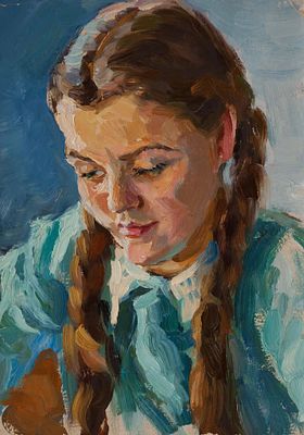 Сосновская Аврора Ефимовна (1929 г.р.) "Соседка" 32х23 см, 1960-е гг. Картон, масло. Окончила 