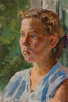 Сосновская Аврора Ефимовна (1929 г.р.) "Портрет девушки" 30.5 х 20.5 см 1960-е гг. Картон 