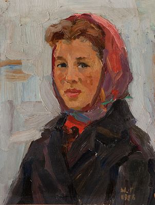 Гуменных Михаил Васильевич (1925-2016) &laquo;Сельская девушка&raquo; 22х17 см, 1958 г. Картон, масло. Родил 