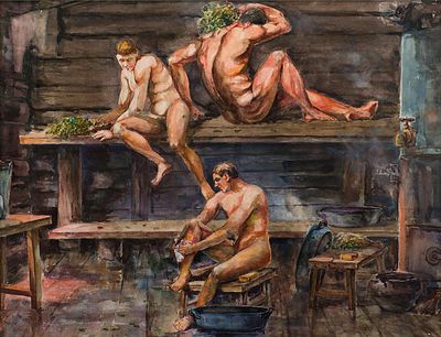 Еременко П.Я. "В бане" 57,5 х 74 см, бумага, акварель.