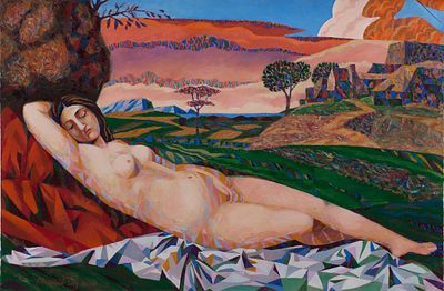 [Большой формат] Зияханов Хуршид "Спящая Венера Джорджоне" 2013 г., 80,2 х 120 см, бумага, масло. 