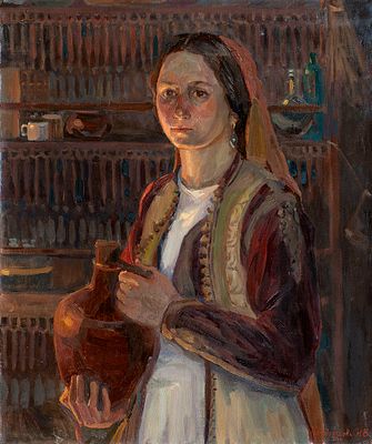 Кондратьева Наталья Владимировна "Девушка с кувшином" 2014 г., 60х50 см, холст, масло. Наталья 