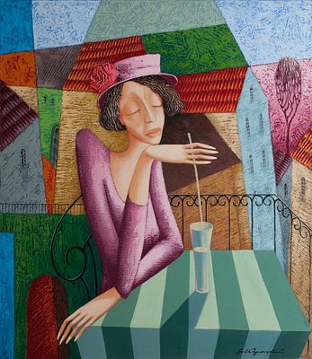 Корецкий Вячеслав "Коктейль (в кафе)" 2007 г., 80х70 см, холст, масло. Корецкий Вячеслав 