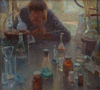 Логунова Татьяна "Творчество" 2005 г., 41х42 см, холст, масло. Татьяна Сергеевна Логунова 