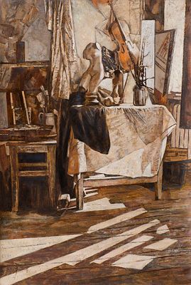 Мельгунова Ольга "В мастерской" 2013 г. 63х43 см, холст, масло. Ольга Мельгунова родилась в 