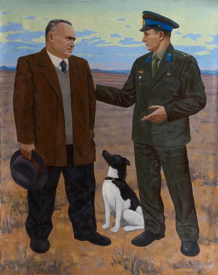 [Большой формат] Москалев Никита "Королев С.П., Гагарин Ю.А. и Звездочка" 2015 г., 125х100 см 