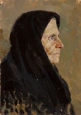 Павлов Валерий Васильевич "Портрет женщины" 1955 г., 32 х 22,5 см, картон, масло.