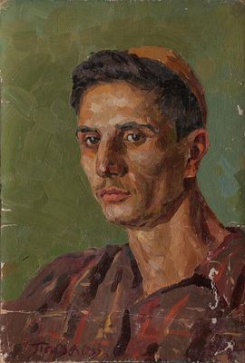 Павлов Валерий Васильевич "Портрет молодого человека" 1954 г., 31х22 см, картон, масло.
