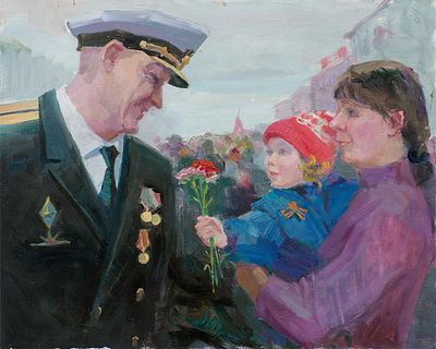Пермяков Дмитрий (?) "День победы" 2014 г. 40х50 см, холст, масло. Дмитрий Пермяков родился в 