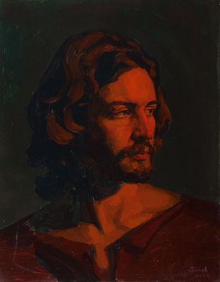 Попов Павел Петрович "Этюд к картине &laquo;Поцелуй Иуды&raquo;. Голова Христа" 2002 г., 57х45 см, картон 