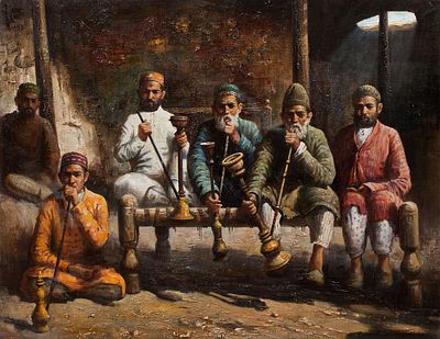 Ахмедов Сирожиддин "Курящие чиляк" 2012 г. 70х90 см, холст, масло. Сирожиддин Ахмедов родился 