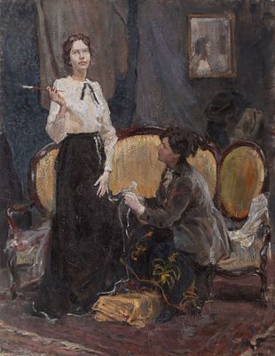 Куртасов Андрей "У портной", 2010 г., 85х67 см., холст, масло. Андрей Викторович Куртасов 