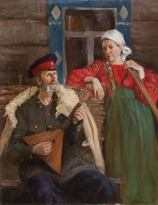 [Большой формат] Давлашян Алла "На завалинке" 2011 г., 120x95 см, холст, масло. Лауреат 