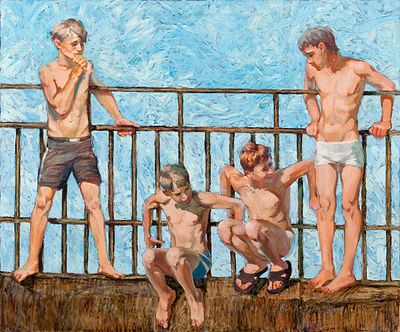 [Большой формат] Совков Сергей, Заслуженный художник Европы.
Прыгуны, 2013, 100x120, холст, масло.