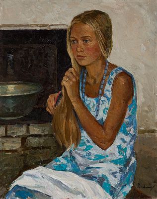 Рыбакова Ирина, Заслуженный художник РФ, Академик РАХ, "После бани" 50х40 см, 2006 г. Холст 