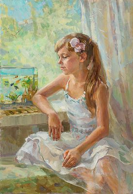 Коркишко Виктория "Девочка с рыбками" 67х46,5 см, 2011 г. Холст, масло. Коркишко Виктория 