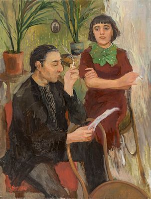 [Большой формат] Меркулова Кристина "Эдит Пиаф и Раймон Ассо", 2015 г., 126х96 см, холст, масло. 