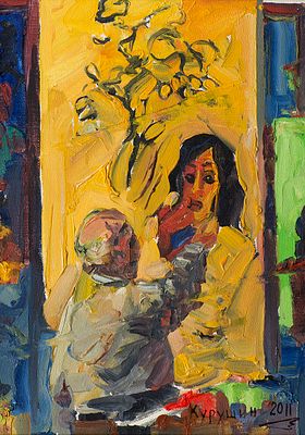 Курушин Александр "З.К. Церетели, мастер-класс" 35х25 см, 2011 г. Картон, масло. Александр 