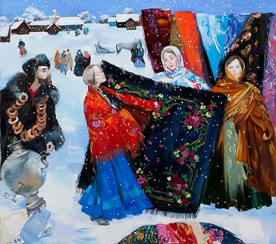 Тимофеева Елизавета "Ярмарка", 2013 г., 90x80 см., холст, масло. В 2003 г. окончила 