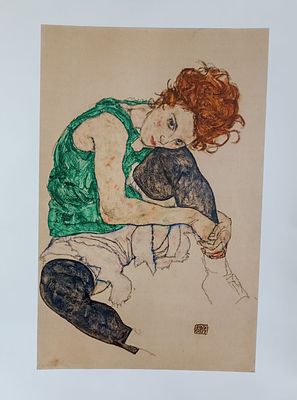 Эгон Шиле. Сидящая женщина с согнутыми коленями, 1917
Репродукция 1990г, Франция
40х30см 