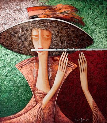 Корецкий Вячеслав &laquo;Флейтистка&raquo; 80х70 см, 2007 г. Холст, масло. Корецкий Вячеслав Викторович. 