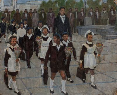 [Большой формат] Соцреализм. Малиновский В.А. "В первый класс" 98x118 см, 70-е гг. Холст, масло. 