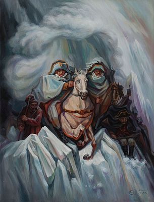 Шупляк Олег Ильич "Суворов в Альпах" 68х53 см, 2011 г. Холст, масло. Картина-метаморфоза с 