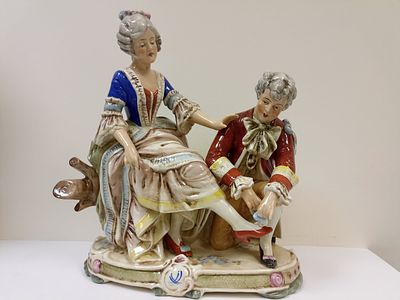 Большая двухфигурная композиция немецкой мануфактуры Сarl Sсhnеider Grafenthal &laquo;Дама с 