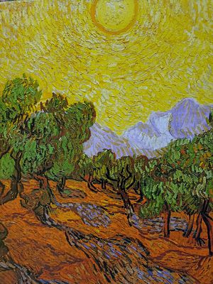 Vincent van Gogh, Olive Trees with yellow sky and sun, 1889. Винсент ван Гог, "Оливковые 