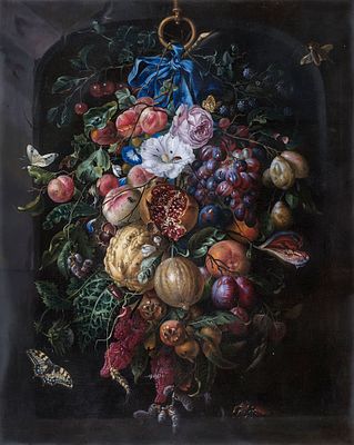 Heem, Jan Davidsz De, Festoon of Fruit and Flowers, 1660. Хем, Ян Давидс де, "Гирлянда из 