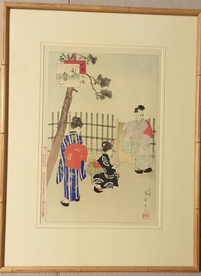 Старинная гравюра (4-я часть квадриптиха) мастера Миягавы Шунтей из серии &laquo;Обычаи и манеры 