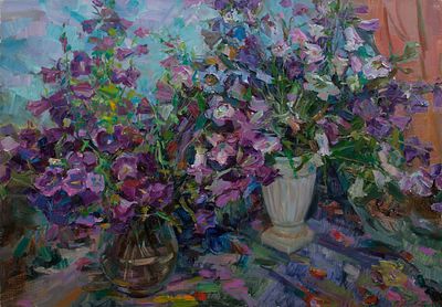 [Большой формат] Чеботару Тамара Виссарионовна &laquo;Колокольчики&raquo; 70x100 см, 2010 г. Холст, масло