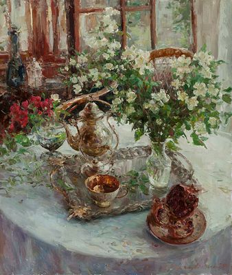 Михайличенко Сергей, Лауреат Золотой медали МФКД, &laquo;Натюрморт с жасмином&raquo; 70x60 см, 2010 г. 