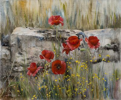 Савченко Алена. Маки (Пестум), 2018г., 50х60см., х\м. Родилась в 1972 году в городе Хабаровске. 